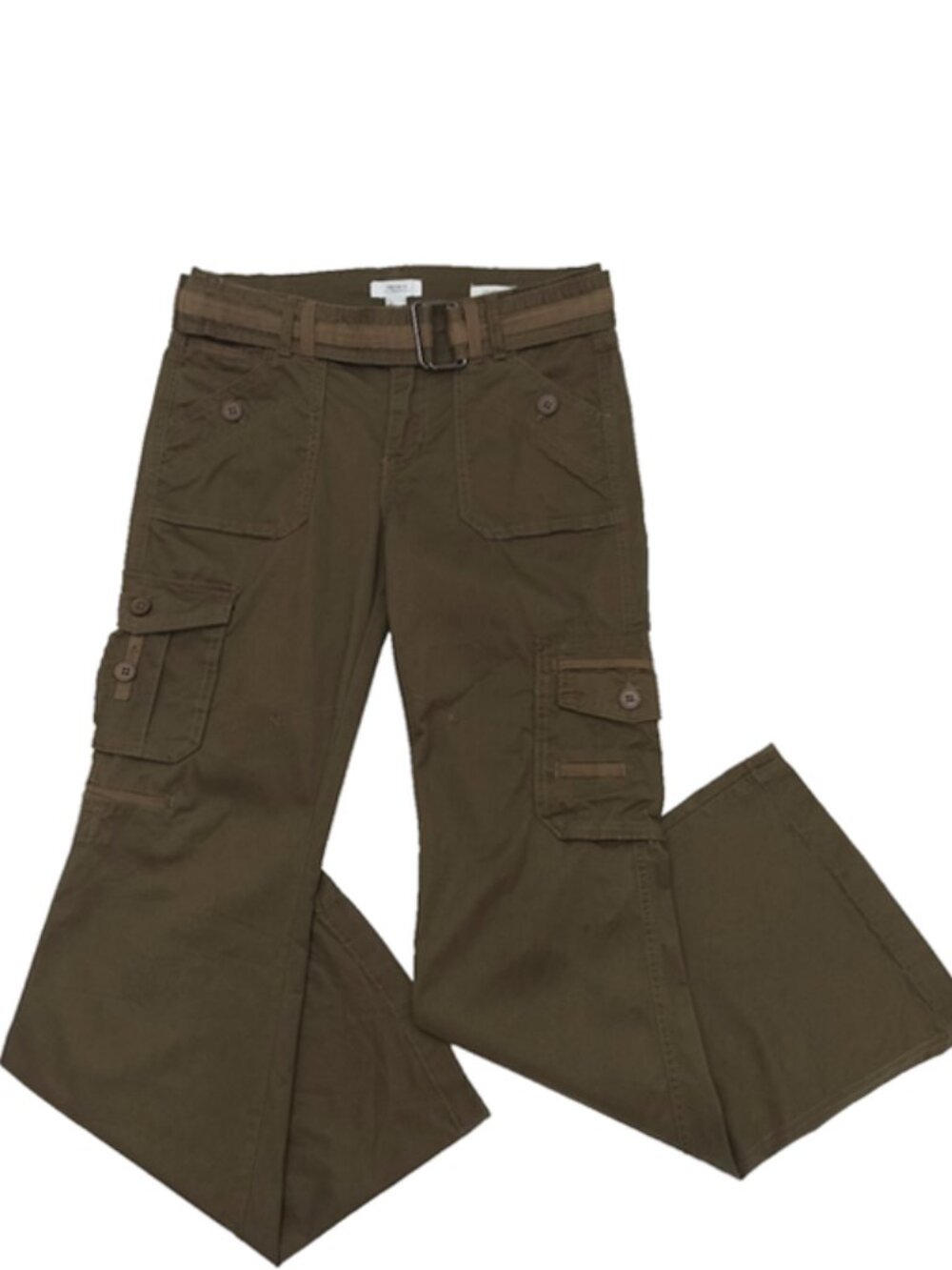 FOREVER 21 Low Rise Flare Cargo Pants Y2K Jeans 90s Olive Military Green Sz M